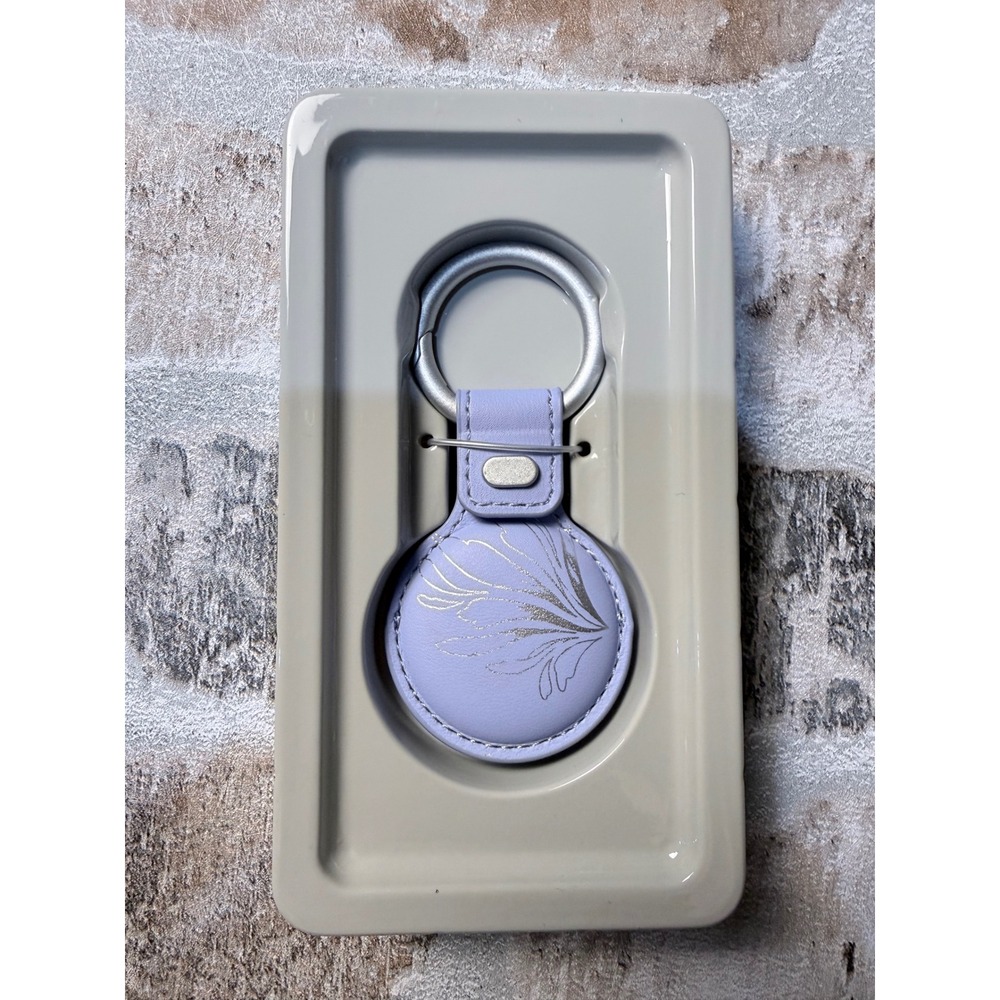 Lavender Floral AirTag Holder Keychain Faux Leather Purple Silver Botanical Case